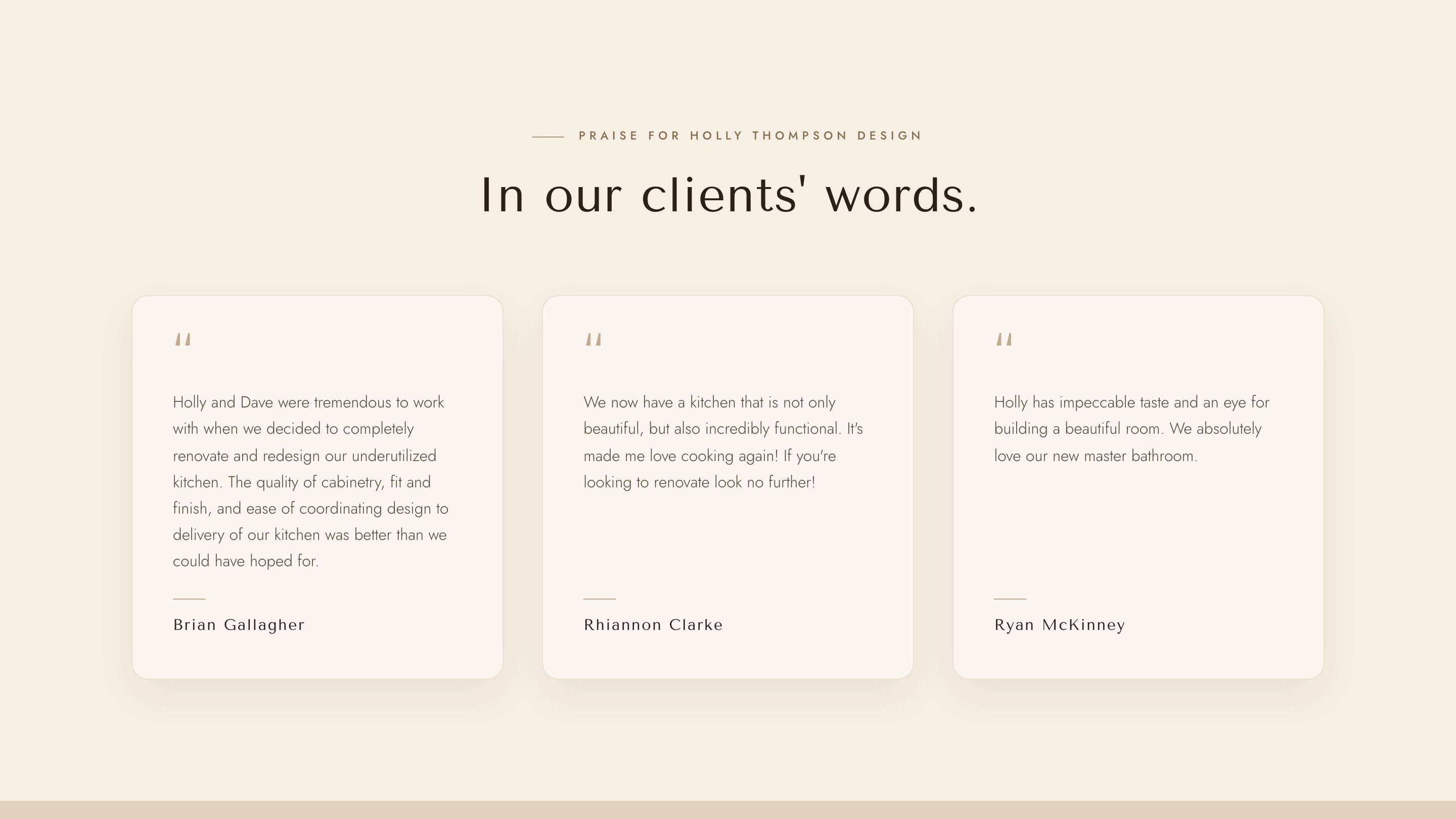 The client reviews section of the new homepage