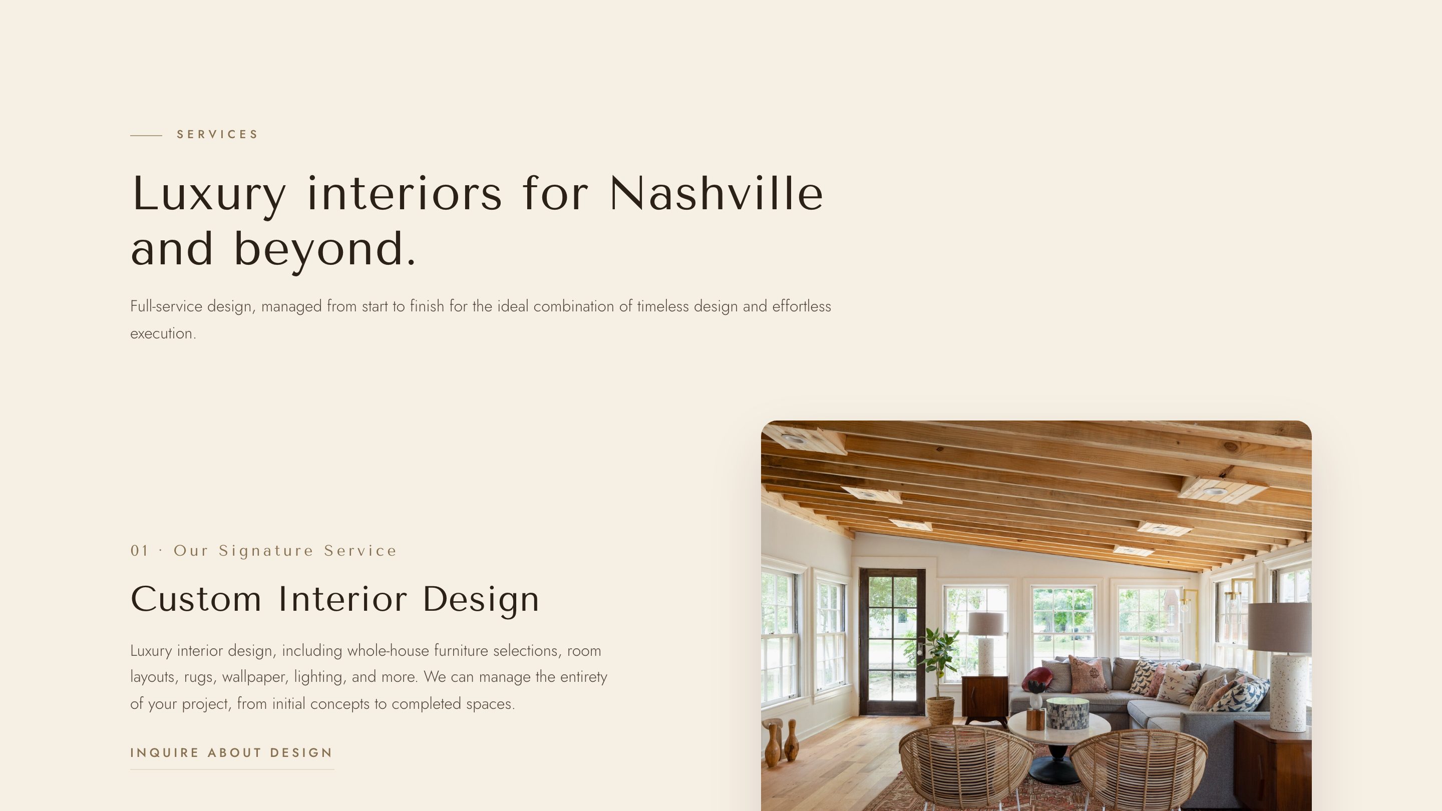 The services section of the new homepage